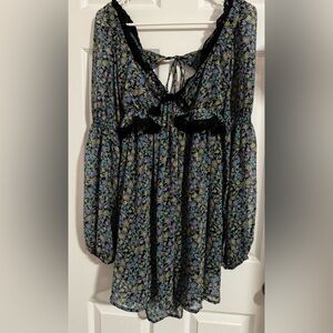 Free People Floral Boho Dress - Black and Blue